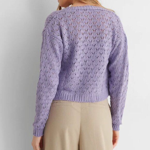 Anthropologie Eyelet Village Crochet Cardigan by Crescent Lavender SZ MEDIUM NWT - Picture 2 of 16